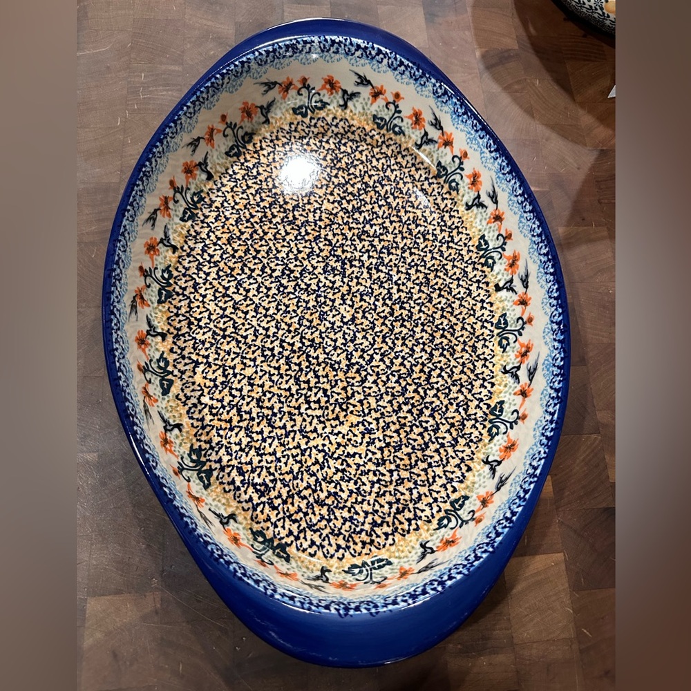 Polish Pottery Unikat large baking dish 13.5” x 10”